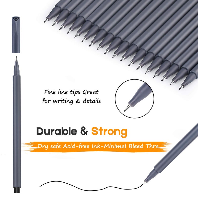 iBayam Journal Pens Fine Point Markers Fine Tip Drawing Pen Porous Fineliner Pens for Journaling Writing Note Taking Calendar Coloring Art Office School Supplies, Mars Black, 18-Pack - Image 1